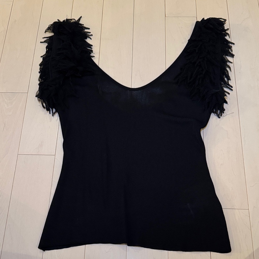 Roberto Cavalli Black Fringed Tank Top